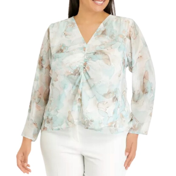 NWT Calvin Klein Plus Size Double V Chiffon Blouse Sz. 2X - Picture 1 of 2